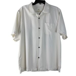 Tommy Bahama Mele Kalikimaka Silk Camp Shirt Ivory Embroidered Large Vacation